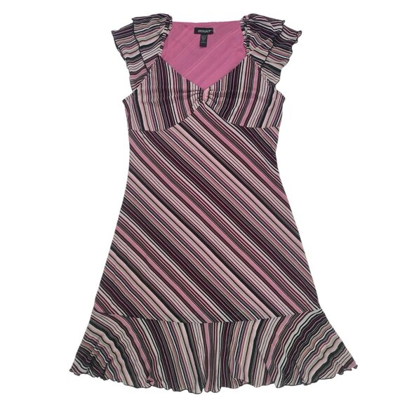 Striped Sleeveless Ruffle Dress By Ideology L Pink Black Nylon Womens, NWOT. - Picture 1 of 8